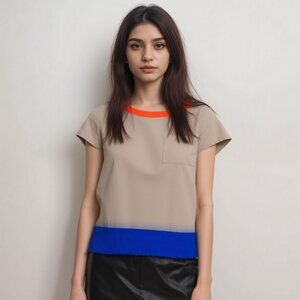 Lush Sheer Silky Colorblock Pocket Tee Sz M
